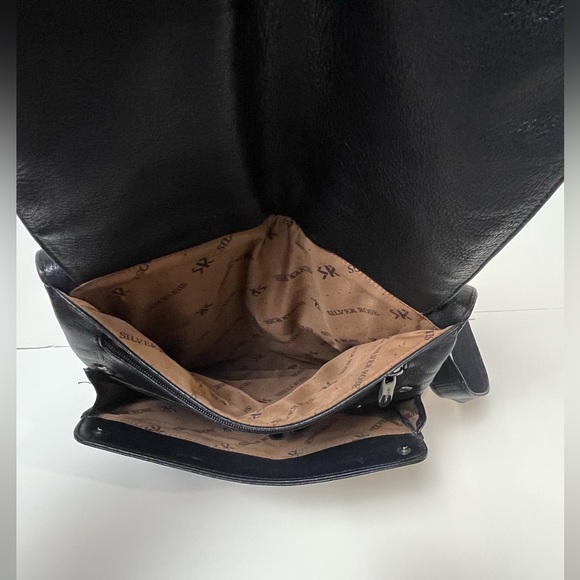 Silver Rose Black Leather Crossbody Bag Women’s or Men’s 90s Style - Picture 3 of 14